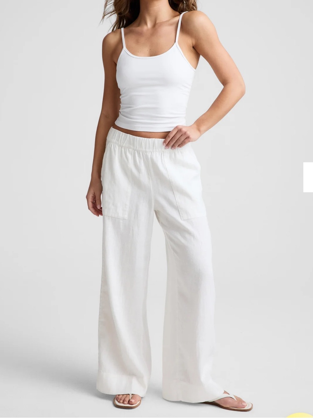 Beyond Yoga White Wide-Leg Linen-Blend Pants